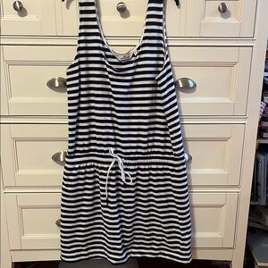 Striped Sleeveless Dress with Drawstring